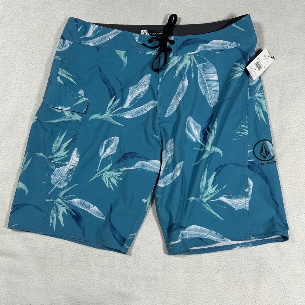 Volcom Manic Boardshorts Mens 34 Teal Floral Tropical Print A0802100